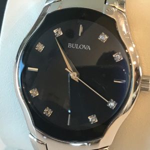 Like New Bulova Diamond Black Dial Ladies Watch